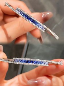 Xinfly Luxury Sapphire Natural Diamond Square & Round Cut 18k Pure Gold <b>Bangle</b> <b>Bracelet</b> - Product Image 3