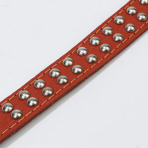 Tachonado remache cuero de vaca cachorro Collar cinturón tejido perro cadena plomo cuero a prueba de explosiones primavera corto perro Collar Correa conjunto - Product Image 5
