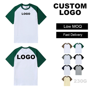T-shirts en coton épais à blocs de couleur, style INS, <span class=keywords><strong>avec</strong></span> logo personnalisé, coupe ample, manches raglan, col rond uni, manches courtes - Product Image 2