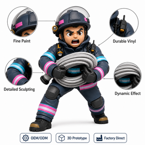 Statuetta in Vinile Personalizzata OEM Vigile del Fuoco Coraggioso, Produzione Diretta, Figurina Artistica Dinamica con Casco e Tubo Antincendio - Product Image 2