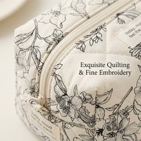 Ensemble de trousses de toilette en coton matelassé de style coréen avec logo personnalisé, imprimé floral, 3 pièces, organiseur de voyage