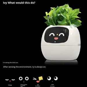 Mini pots de fleurs intelligents pour animaux de compagnie, pour une utilisation à domicile, avec plusieurs emojis, capteur intelligent, pot en plastique - Product Image 4