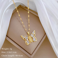 Moda de lujo chapado en oro de acero inoxidable cristal circón mariposa Virgen María colgante collar para mujer joyería