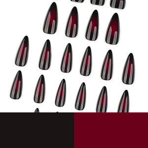 Unghie Finte a Pressione Stile Mandorla, Gotico <span class=keywords><strong>Nero</strong></span> Rosso Sfumato, Stile Y2K per Donne, Uso Quotidiano e Feste, Nail Art - Product Image 4