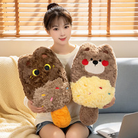 Coussin en peluche chat crème glacée très populaire avec couverture, décoration de canapé, doux, grands yeux, pour la maison