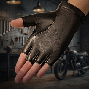 <b>Mens</b> PU Leather <b>Fingerless</b> Driving <b>Gloves</b> Breathable Cycling Motorbike Outdoor Sports Riding Workout Lightweight Grip - Product Image 4