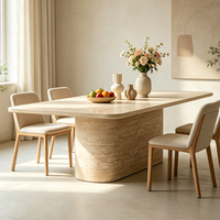 Table à manger en travertin naturel, 76 cm de haut, bord arrondi, piétement moderne, style côtier australien, meubles de salle à manger pour la maison