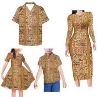 Vente directe d'usine, robe à imprimé tatouage polynésien, robes assorties pour la famille, robe moulante sexy à manches longues, ensemble familial en gros