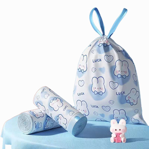 Cute Cartoon Biodegradable Printed Plastic Garbage <b>Bag</b> Portable Thickened Drawstring <b>Household</b> Kitchen <b>Trash</b> <b>Bags</b> - Product Image 1