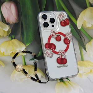เคสโทรศัพท์ใสลายดอกไม้เชอร์รี่น่ารักพร้อมสายรัดข้อมือลูกปัดฝาครอบป้องกันโปร่งใสสำหรับ iPhone 17 PRO MAX Samsung <span class=keywords><strong>OPPO</strong></span> VIVO - Product Image 3