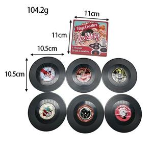 Ensemble cadeau fantaisie personnalisé : Sous-verres rétro en forme de CD (lot de 6) pour la décoration murale et de table, idéal pour café, thé, bière, bar et fêtes - Product Image 6