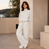 Ensemble de survêtement pour femme en molleton de coton de luxe, respirant, brodé, motif lettres streetwear, décontracté, double fermeture éclair