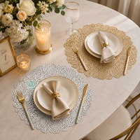 Set de table rond en PVC découpé au laser, motif floral rose métallisé, résistant à la chaleur et imperméable, pour la décoration de table de mariage