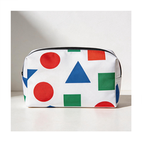 Pochette cosmétique imprimée de formes géométriques, motif cercle, triangle, carré, fermeture éclair, organisateur de maquillage pour le rangement quotidien et les voyages