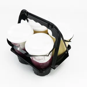 Custom pemegang cangkir teh lipat plastik untuk membawa minuman pemegang cangkir nampan pembawa dapat digunakan kembali pemegang cangkir Makanan Cepat