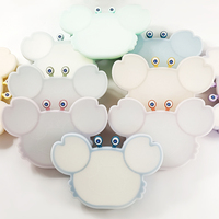 Ensemble d'Assiettes Crabe avec Couvercle Transparent Sans BPA en Silicone, Kits d'Assiettes pour Bébés et Enfants, Vaisselle de Cuisine Bicolore en Silicone Alimentaire