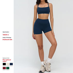 XW-TZ9307-2 Set Pakaian Olahraga Wanita 2 Potong, Bra Olahraga & Celana Pendek, Model Slimming, Bahan Solid, Bernapas, Cocok untuk Fitness & Yoga - Product Image 2