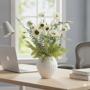 Bouquet de fleurs artificielles blanches de coquelicots et d'eucalyptus argenté, bouquet de fleurs au toucher réel pour centre de table de mariage - Product Image 3