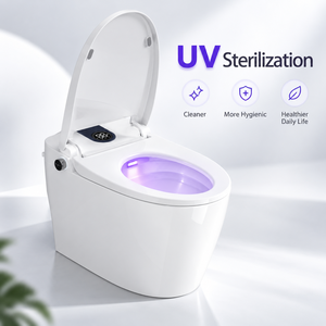 WC intelligent monobloc en céramique au design moderne, à poser au sol, cuvette allongée, chasse d'eau par siphon, siège chauffant, pour usage domestique et professionnel - Product Image 4
