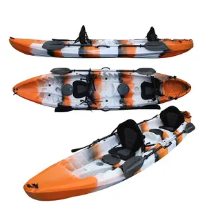 Kayak de pêche en tandem 2 + 1 Kayak à pagaie double siège Kayak de pêche pour 3 personnes Canoë de 12 pieds assis sur le dessus