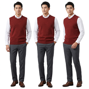 Men's Knitted Argyle Vest Sleeveless V-Neck Sweater Autumn Wear White Collar Shirt Layering Top - Product Image 2