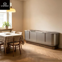 Buffet moderne de luxe avec dessus en marbre naturel, surface en cuir, armoire de rangement latérale pour salle à manger de villa