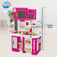 Ensemble de cuisine en plastique pour enfants avec musique, lumière et jeu de cuisine, table et chaises, jouet 58 pièces, jouet préscolaire