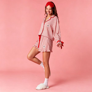 Pijamas Navideños para Mujer, Conjunto de Pijama Tejido, Ropa de Dormir Navideña de Manga Larga, Conjunto para Estar en Casa, Conjunto de Pijama de Bambú para las Fiestas - Product Image 4