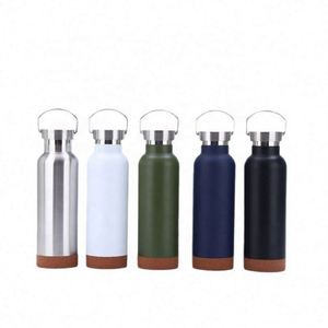 Promotional Vacuum Insulated Water <b>Bottles</b> Stainless Steel Aluminum Bamboo <b>Cork</b> Bottom With Custom Logo for Employees - Product Image 1