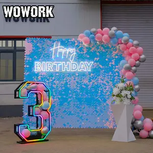 حامل خلفية من WOWORK مبيع بالجملة 3 قدم 90 سم إطار نيون معدني حديد أحمر أخضر أزرق أضواء أرقام للإضاءة لديكورات أعياد الميلاد