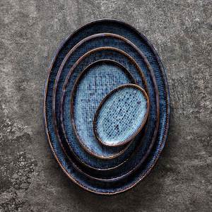 Home <b>Ceramic</b> Dinner Dinnerware Porcelain Blue Cloth Pattern Oval Handmade Steak <b>Plate</b> for Restaurant - Product Image 1