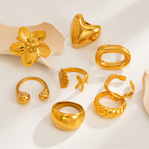 Bagues empilables en acier inoxydable PVD 18 carats étanches, motif cœur/fleur, pour femmes, accessoires de mode, bijoux tendance - Product Image 5