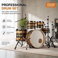 Batterie de percussions professionnelle bicolore 5 pièces avec 3 cymbales en laiton et quincaillerie complète pour studio d'enregistrement et groupe d'église