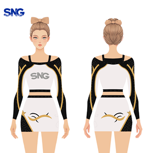 ชุดฝึกซ้อมเชียร์ลีดเดอร์ประดับเพชรเทียม สีกรมท่า ขาว ส้ม แผ่นลายสำหรับรีดติด บริการรับผลิตตามแบบ (OEM) ลายพิมพ์แบบรีดร้อนสำหรับเชียร์ลีดเดอร์ - Product Image 2