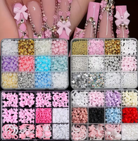 Kit de 12 grilles de breloques pour ongles en acrylique avec strass, décorations 3D en forme de fleurs, perles, cœurs, étoiles et lunes, accessoires et fournitures pour ongles