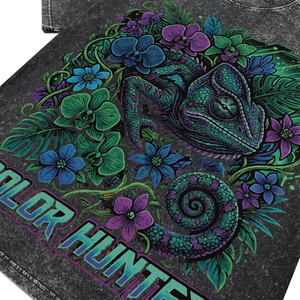 <b>Men's</b> Custom Chameleon Floral Print Cotton Outdoor Street T-Shirt Acid Wash Garment Dye Short Sleeve O-Neck Tees Hot Supplier - Product Image 4