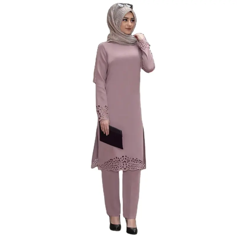 Modern Elegant Women 2 set Dress 100%polyester Muslim Dress Plain Casual Islamic Clothing