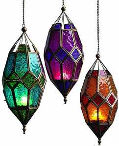 Conception arabe vente chaude lanterne à bougie suspendue en verre de couleur traditionnelle marocaine Ramadan pour les décorations intérieures et extérieures - Product Image 1