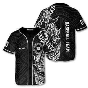 Camiseta de Béisbol Tribal Personalizada con Nombre, Botones, Diseño de Tatuaje en Blanco y Negro, Camiseta de Equipo - Product Image 1