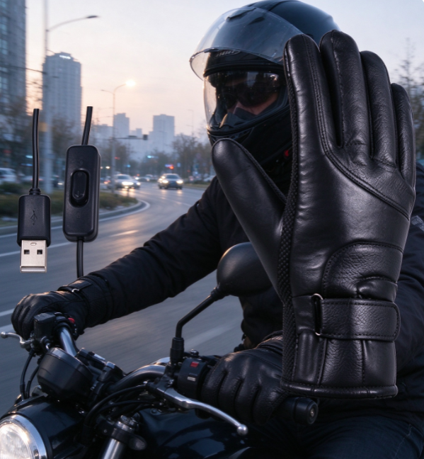 USB Heated Gloves , Winter Electric Heating Leather Gloves, Waterproof ...