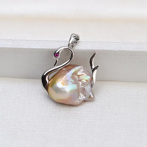 Pendentif baroque en argent S925 fait à la main Wenchi, forme spéciale, base creuse, double face, grosse perle de cygne, 1444, collier DIY - Product Image 2