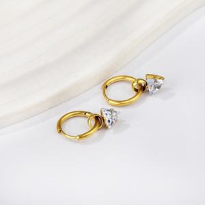 Boucles d'oreilles pendantes longues en acier inoxydable plaqué or 18 carats avec zircon, motifs cœur, étoile, triangles, cercles et gouttes d'eau, pour femmes et jeunes filles - Product Image 2