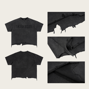 Camisetas recortadas de lavado ácido al por mayor de alta calidad camiseta Vintage desgastada con dobladillo crudo para hombre - Product Image 6