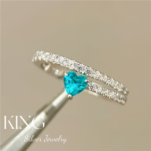 Anillo de Plata de Ley S925 con Forma de Corazón Azul, Joyería de Moda para Mujer, Regalo - Product Image 1