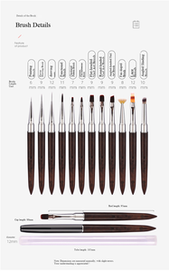 Kit de 12 Pinceles de Sándalo para Decoración de Uñas, Pincel Plano de Nylon para Gel UV, Dibujo, Esculpido y Extensión de Uñas - Product Image 2