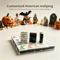 Jeu de Mahjong américain sur le thème d'Halloween personnalisé, tuiles de Mahjong en acrylique blanc, motif fantôme, chapeau de sorcière, toile d'araignée, motif effrayant