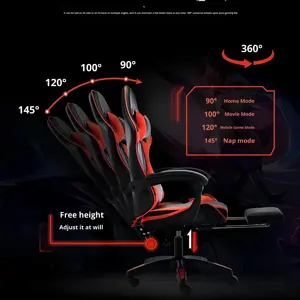 Chaise de bureau ergonomique pivotante et inclinable en cuir pour cybercafé, jeux et e-sport, avec base 5 étoiles et accoudoirs - Product Image 2