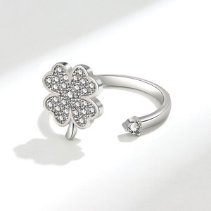 Bagues ajustables ouvertes les plus vendues, micro-pavées de zircon, en cuivre plaqué rhodium, bijoux anti-anxiété, vendus en gros - Product Image 6