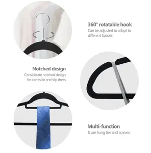 50 Set Black Velvet Hanger Space-Saving Anti-Slip Notches Metal Plastic Fabric for Wardrobe Cloths Clothes Hanger Velvet Hanger