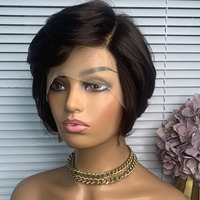 Perruque Pixie Cut Perruque Cheveux Humains Court Pixie Cut Lace Perruque Frontale 13x1 Pixie Perruque Noeuds Blanchis Lace avec Baby Hair Light Brown